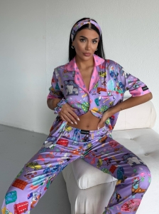 Set pijama dama din doua piese, cu nasturi – 2500378, Lilac Fantasy - Img 2
