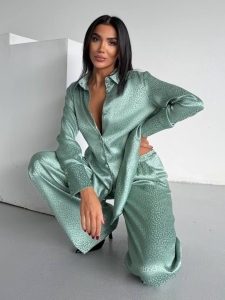 Set pijama dama din doua piese, cu nasturi – 2500402, Verde menta - Img 4