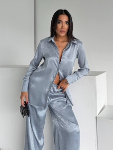 Set pijama dama din doua piese, cu nasturi – 2500407, Gri - Img 5