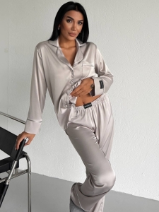Set pijama dama din doua piese, cu nasturi – 2600004, Gri - Img 5