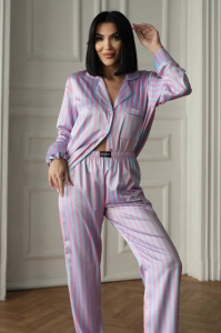 Set pijama dama din doua piese, cu nasturi – 2600012, Roz / Albastru - Img 4