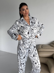 Set pijama dama din doua piese, cu nasturi – 2600019, Model Snoopy - Img 2