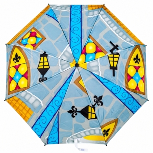 Umbrela pliabila pentru ploaie, 8 spite, diametru 97 cm, UMB074, Albastra cu imprimeu - Img 2