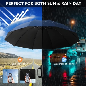 Umbrela pliabila pentru ploaie si soare, 8 spite, diametru 98 cm, protectie UV, UMB012, Neagra - Img 6