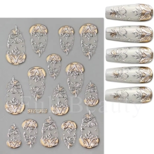 Abtibilduri unghii 3D Marquise, STICKER104, Rose gold/Argintiu