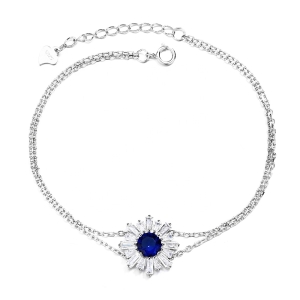 Bratara din argint 925 pentru dama, JW1602, model dublu cu zirconiu albastru, placata cu rodiu - Img 1