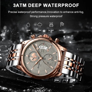 Ceas barbatesc Poedagar CS1453, otel inoxidabil, argintiu-rose gold, cadran albastru - Img 2