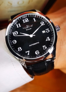 Ceas barbatesc Winner CS1732, automatic, piele naturala, negru, cadran negru - Img 2