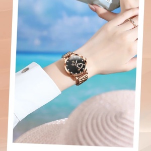 Ceas de dama Olevs CS1692, otel inoxidabil, rose gold, cadran negru - Img 2