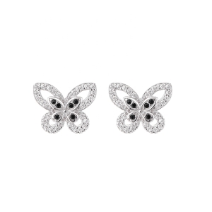 Cercei argint 925, JW1585, model fluture, placati cu rodiu - Img 1