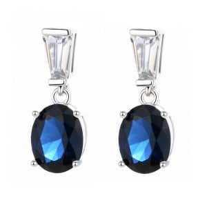 Cercei argint 925, JW798, model zirconiu albastru, placati cu rodiu - Img 1