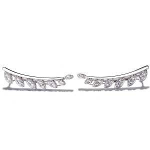 Cercei ear cuffs argint 925, JW679, model frunze, placat cu rodiu - Img 1