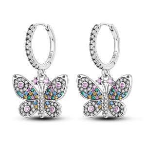 Cercei rotunzi argint 925, JW571, model fluture, placati cu rodiu - Img 1