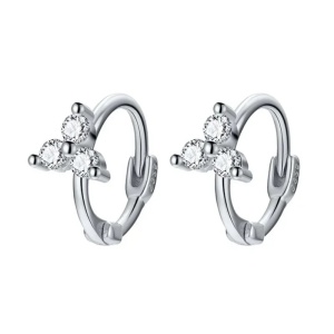 Cercei rotunzi argint 925, JW943, model floare, placati cu rodiu - Img 1