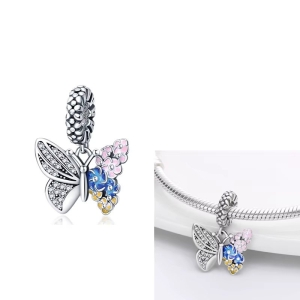 Charm/talisman argint 925, JW1195, model fluture, placat cu rodiu - Img 2
