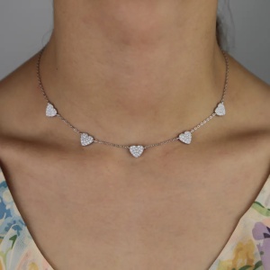 Chocher argint 925, JW640, model inimioare cu zirconiu, placat cu rodiu - Img 2