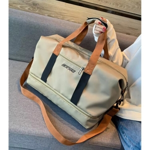 Geantă de călătorie unisex, textil, mânere piele ecologică, compartiment separat, bej - Img 2