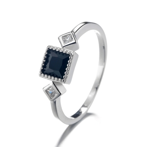 Inel argint 925, JW1356, model elegant cu piatra albastra, placat cu rodiu - Img 1