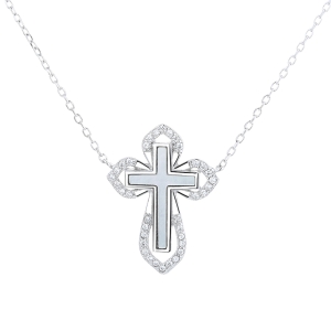 Lantisor argint 925, JW1252, model cruce, placat cu rodiu - Img 1
