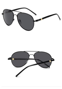 Ochelari de soare unisex aviator, ramă metalică, lentile fumurii, argintiu cu negru - Img 2