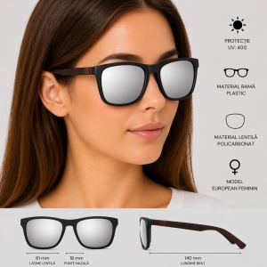 Ochelari de soare unisex, SG013, Negru/Maro - Img 2