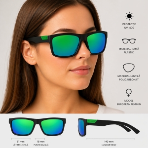 Ochelari de soare unisex, SG025, Negru/Verde - Img 2