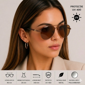 Ochelari de soare unisex, SG042, Maro - Img 2
