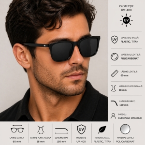 Ochelari de soare unisex, SG057, Negru/Gri inchis - Img 3