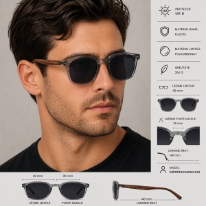 Ochelari de soare unisex, SG119, Gri - Img 2