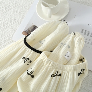 Pijama dama "Panda Mood" din doua piese, PJ025, Bej - Img 3