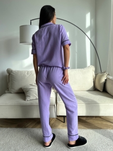 Set pijama dama din doua piese, cu nasturi – 2300131, Lila - Img 3