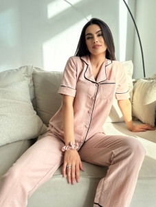 Set pijama dama din doua piese, cu nasturi – 2300132, Crem - Img 4