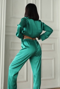 Set pijama dama din doua piese, cu nasturi – 2301490, Verde - Img 6