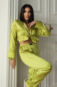 Set pijama dama din doua piese, cu nasturi – 2500004, Verde olive - Img 5