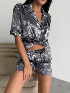Set pijama dama din doua piese, cu nasturi – 2500099, Gri Floral - Img 6