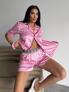 Set pijama dama din doua piese, cu nasturi – 2500159, Roz deschis - Img 5