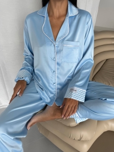 Set pijama dama din doua piese, cu nasturi – 2500253, Albastru - Img 2