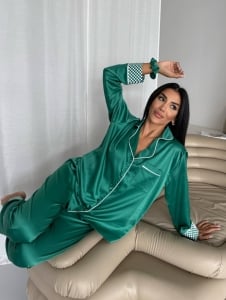 Set pijama dama din doua piese, cu nasturi – 2500259, Verde - Img 3