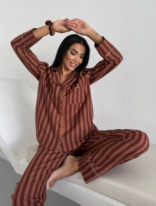 Set pijama dama din doua piese, cu nasturi – 2500292, Maro - Img 3