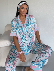 Set pijama dama din doua piese, cu nasturi – 2500382, Mint Tiger Vibe - Img 3
