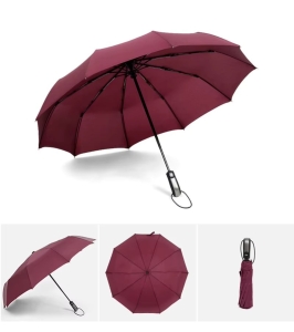 Umbrela pliabila pentru ploaie si soare, 10 spite, diametru 105 cm, protectie UV, UMB016, Bordo - Img 2