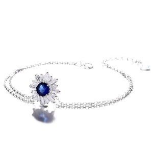 Bratara din argint 925 pentru dama, JW1602, model dublu cu zirconiu albastru, placata cu rodiu - Img 2