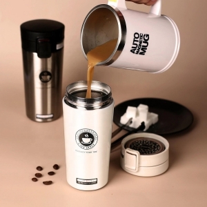 Cana Termos Premium din Inox cu Capac Flip 380 ml, TRM014, Alb - Img 3
