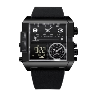 Ceas barbatesc digital&analog Poedagar CS1768, piele naturala, negru, cadran negru