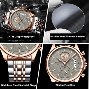 Ceas barbatesc Poedagar CS1453, otel inoxidabil, argintiu-rose gold, cadran albastru - Img 3