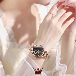 Ceas de dama Olevs CS1692, otel inoxidabil, rose gold, cadran negru - Img 3