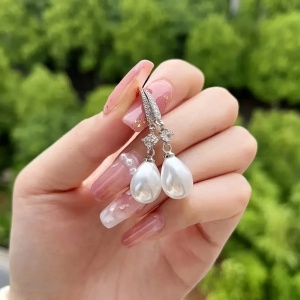 Cercei argint 925, JW1113, model elegant cu perla, placati cu rodiu - Img 2