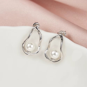 Cercei argint 925, JW1715, model abstract cu perle, placati cu rodiu - Img 3