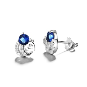 Cercei argint 925, JW789, model zirconiu albastru, placati cu rodiu - Img 1