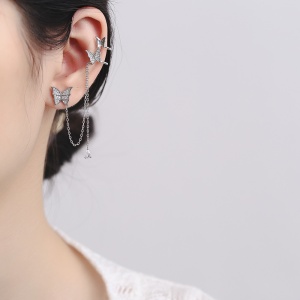 Cercei argint 925, JW808, model fluture, placati cu rodiu - Img 2